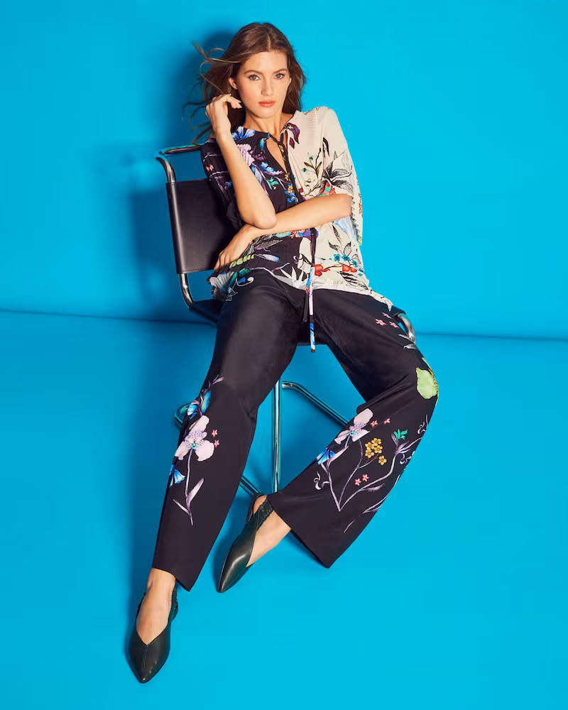 Etro Wide-Leg Tropical-Print Silk Pants