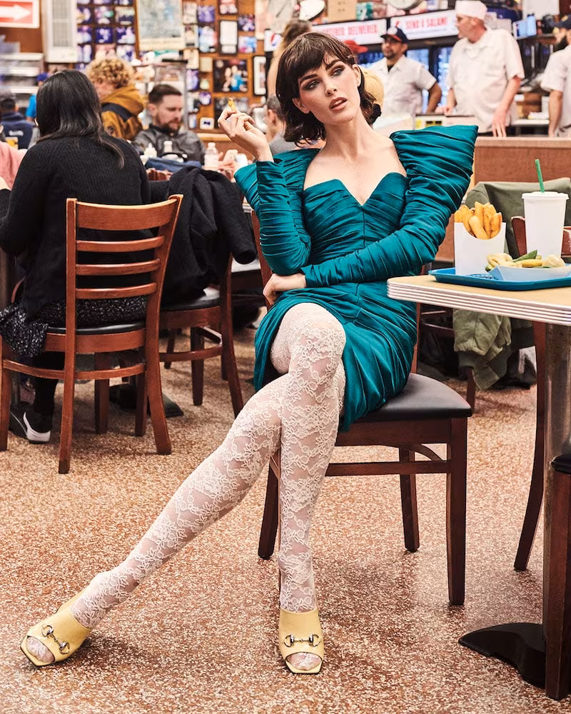 Gucci Long-Sleeve Gathered Hammered Matte Satin Cocktail Dress