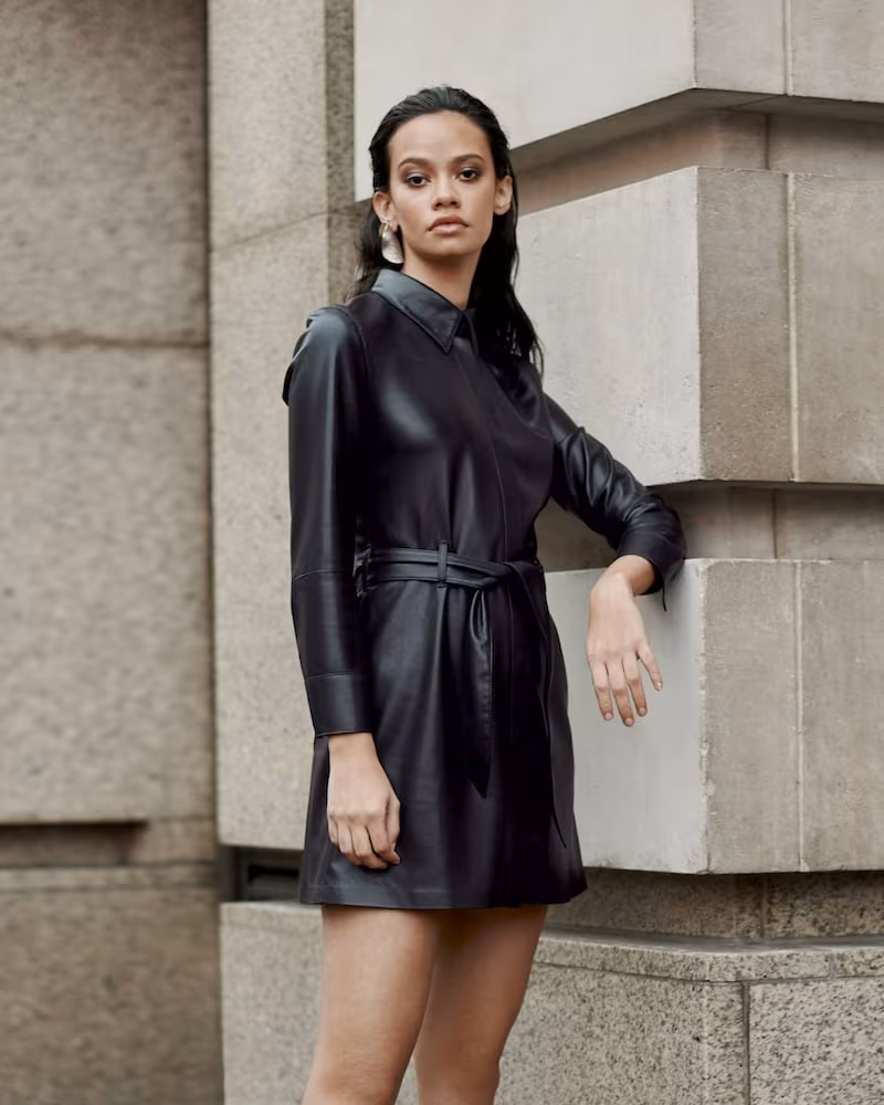 Nanushka Gisele Belted Faux Leather Mini Dress
