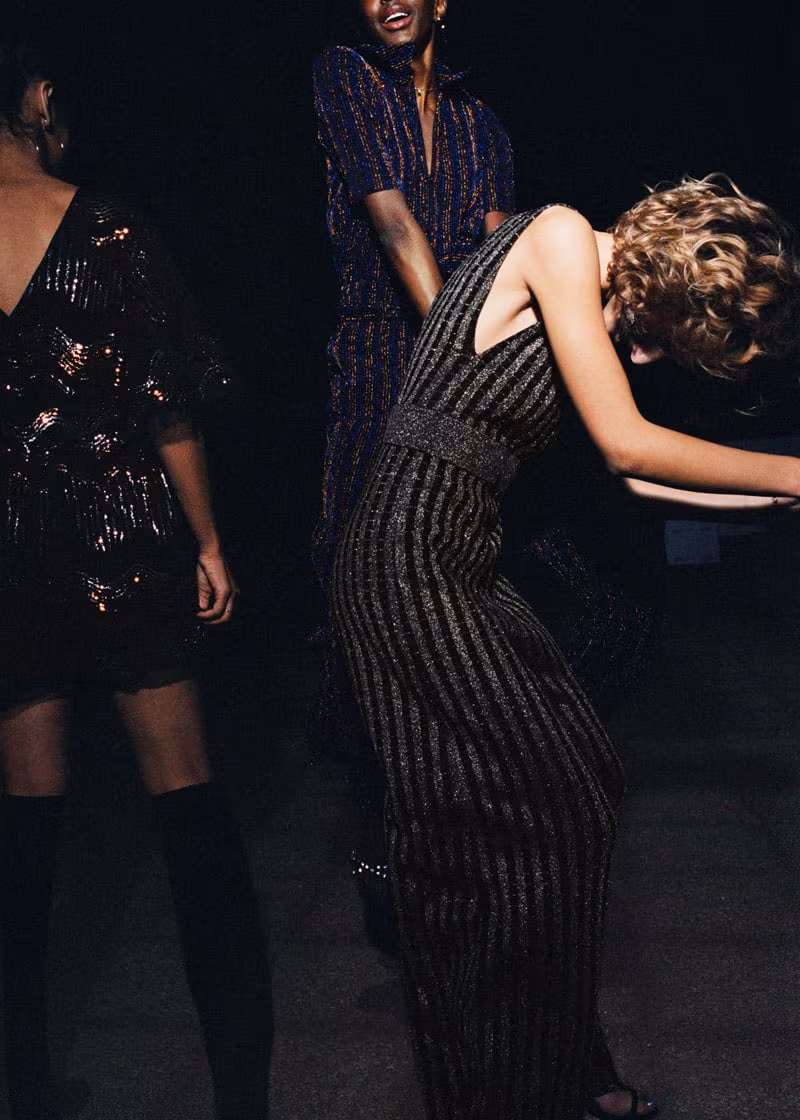 & Other Stories Plunging Glitter Stripe Jumpsuit
