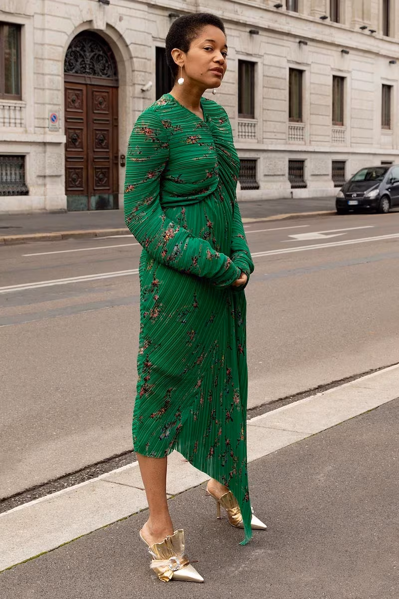 Preen by Thornton Bregazzi Floral-Print Pleated Georgette Midi Dress