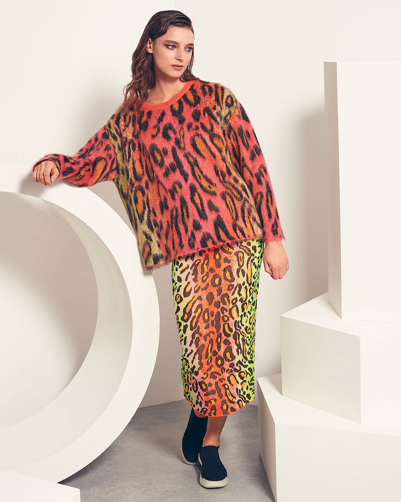 Stella McCartney Animal-Print Oversized Neon Mohair Pullover Sweater