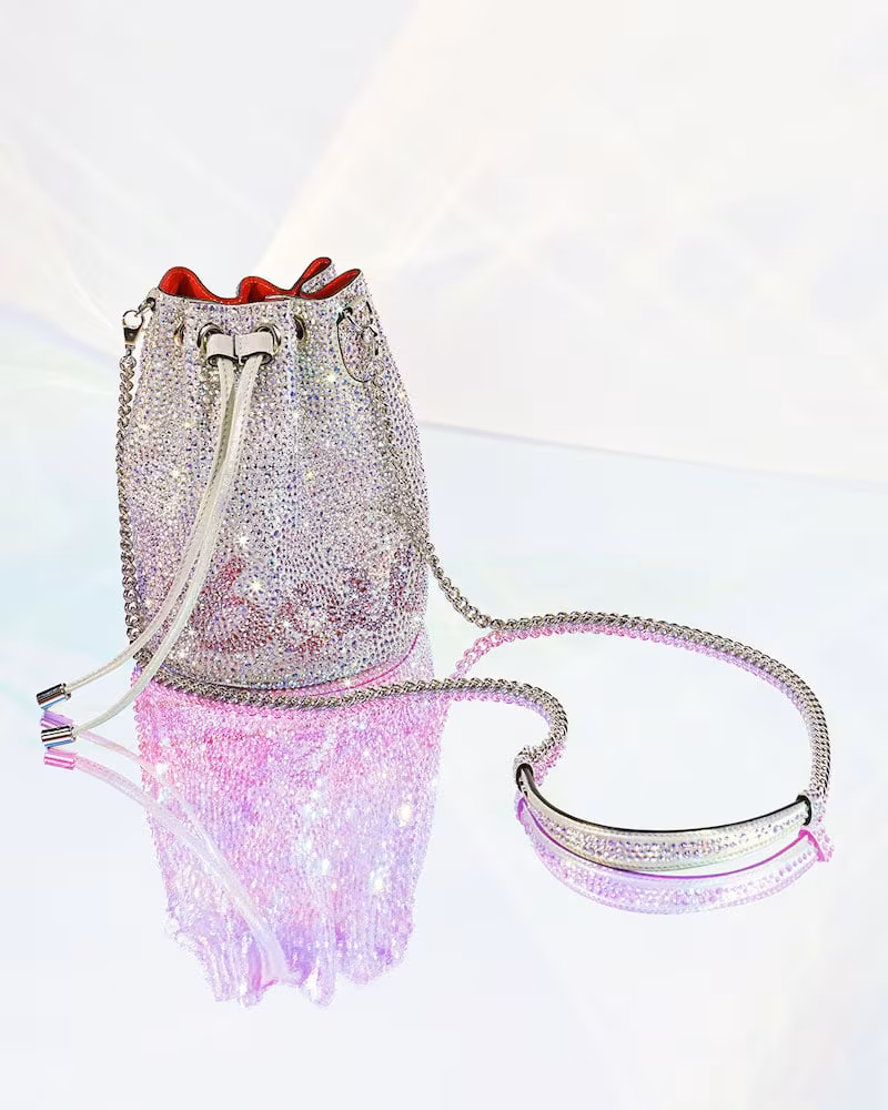 Christian Louboutin Marie Jane Crystal-Beaded Suede Bucket Bag