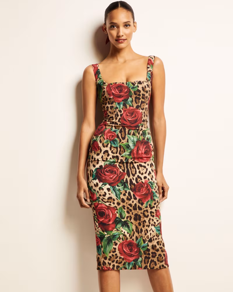 Dolce & Gabbana Sleeveless Square-Neck Rose & Leopard Print Dress 1