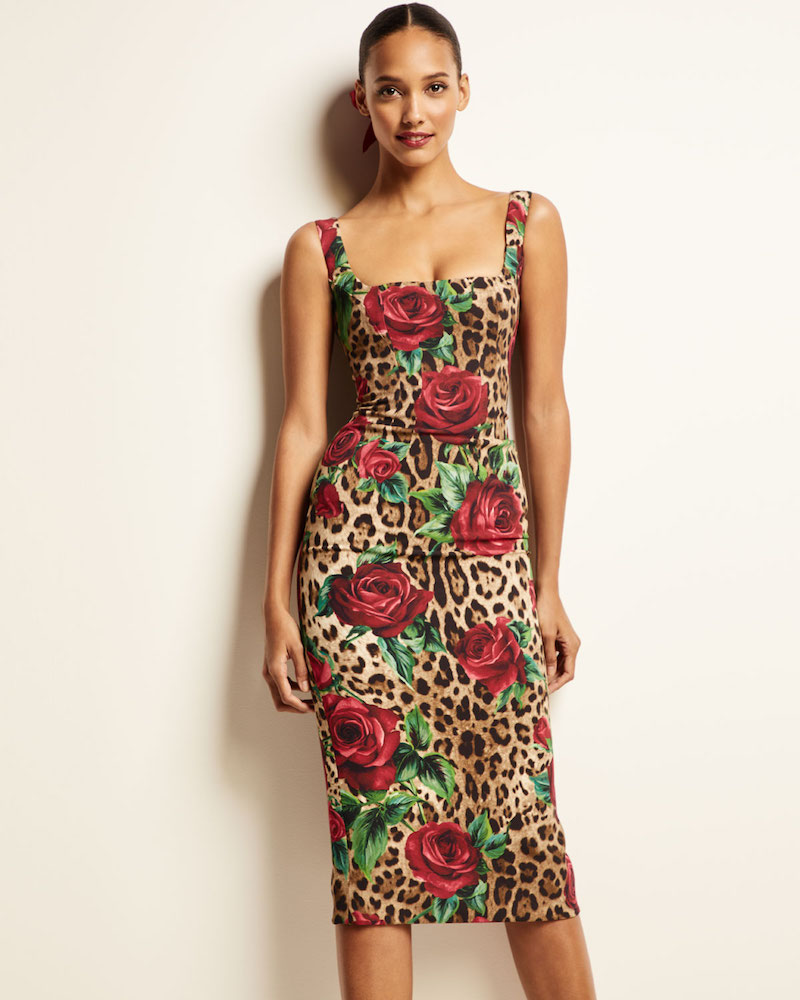 Dolce & Gabbana Sleeveless Square-Neck Rose & Leopard Print Dress