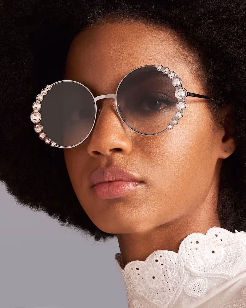 Fendi Round Crystal-Trim Metal Sunglasses