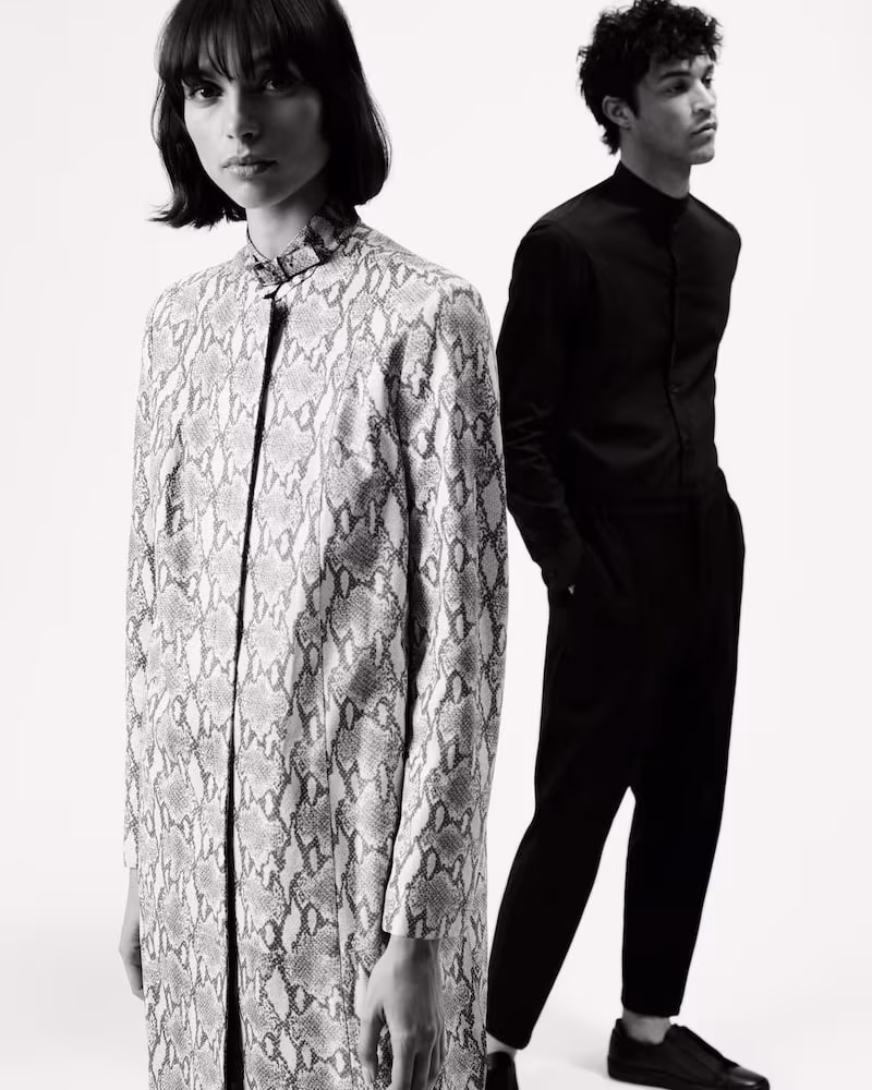 Giorgio Armani Python-Print Leather Coat