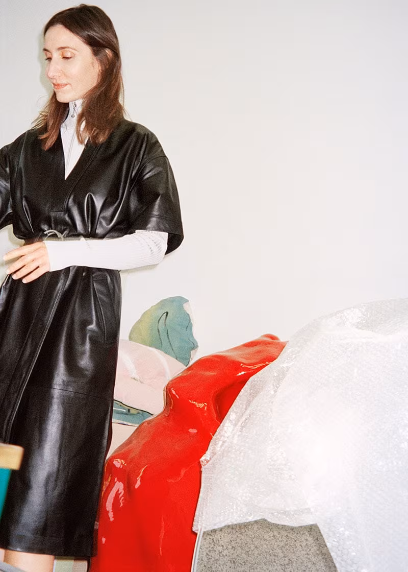 & Other Stories Belted Leather Midi Dress