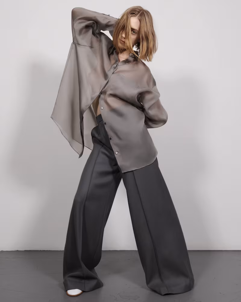 The Row Grey Silk Organza Claire Shirt
