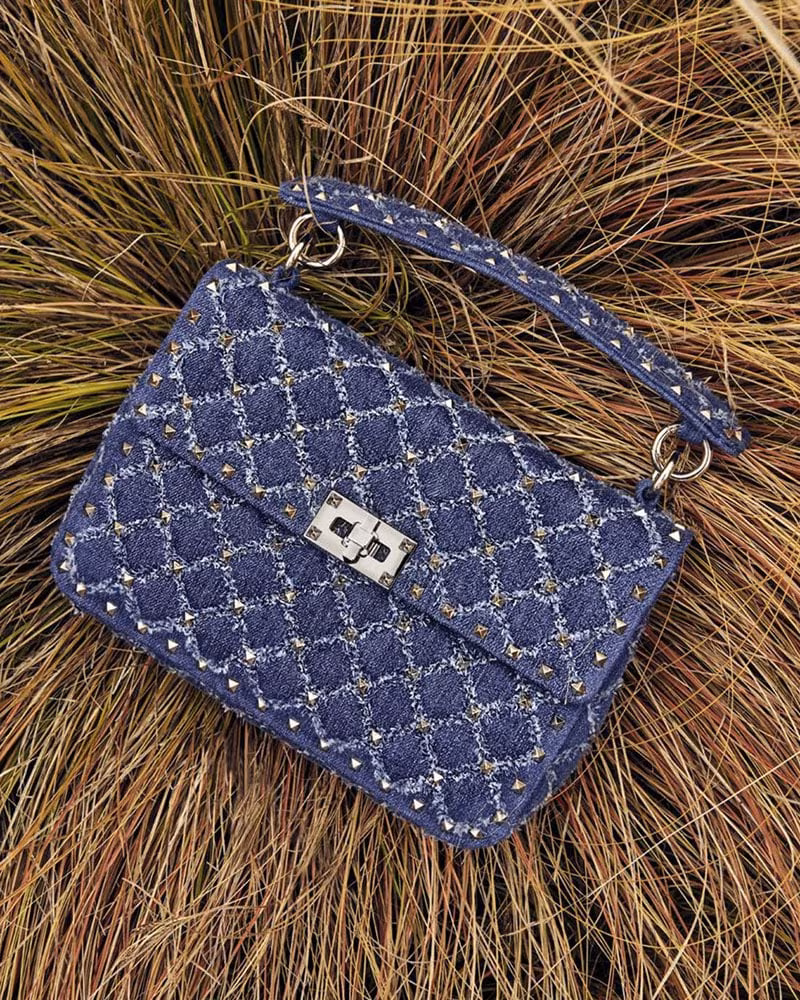 Valentino Garavani Medium Rockstud Spike Denim Shoulder Bag