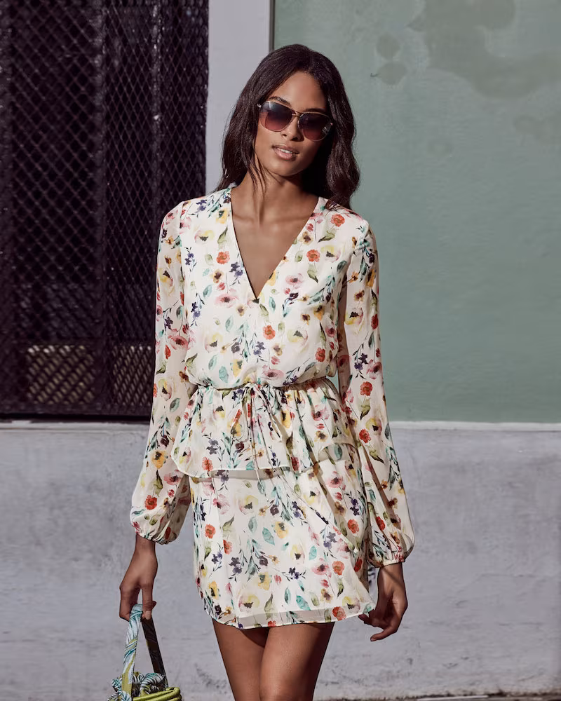 Aidan by Aidan Mattox Floral-Print V-Neck Long-Sleeve Dress