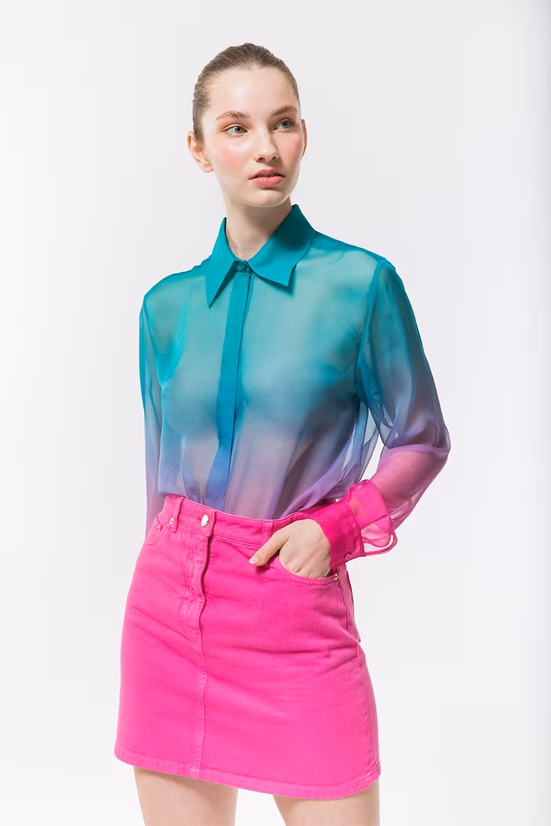 Alberta Ferretti Cotton Denim Mini Skirt in Fuchsia