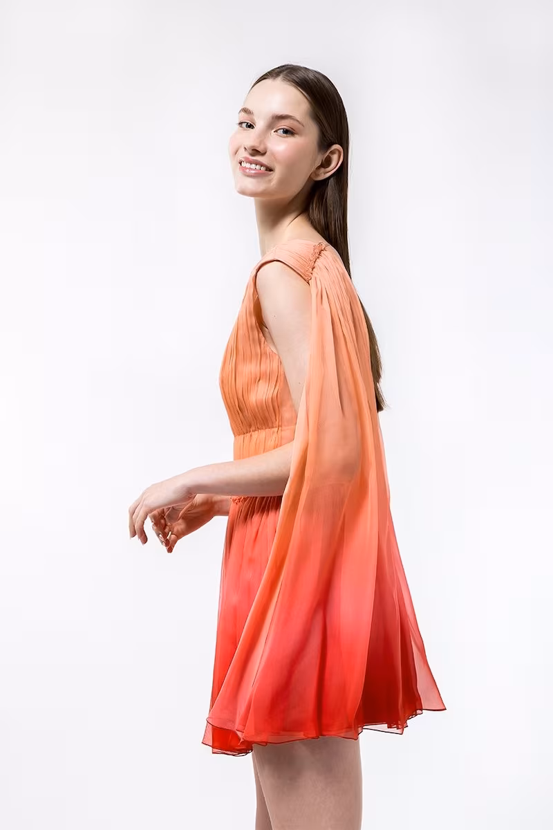 Alberta Ferretti Degradè Chiffon Mini Dress W/ Cape in Pink 1