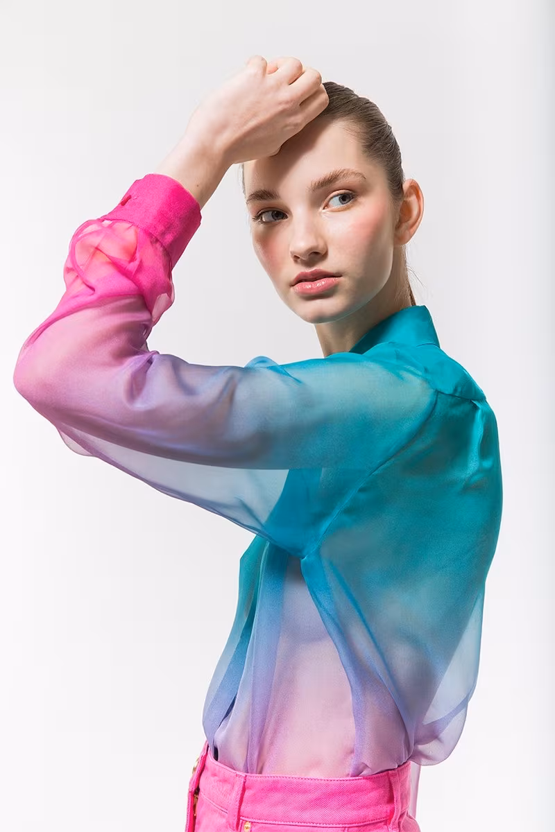 Alberta Ferretti Degradè Sheer Silk Crepe Shirt in Mint