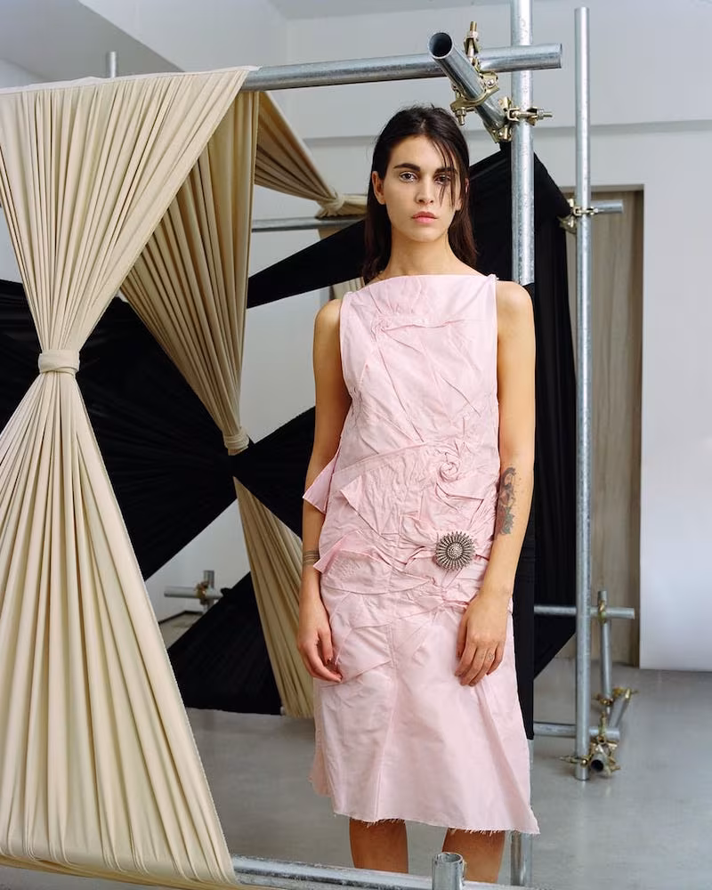 CALVIN KLEIN 205W39NYC Brooch Detail Crushed Silk-Taffeta Dress