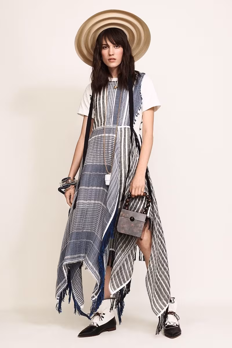 JW Anderson Striped Patchwork Handkerchief-Hem T-Shirt Dress