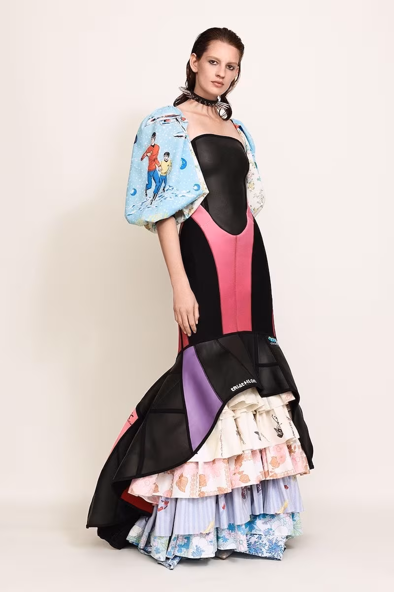 Marine Serre Scuba Suit & Bedsheet Ruffled Gown