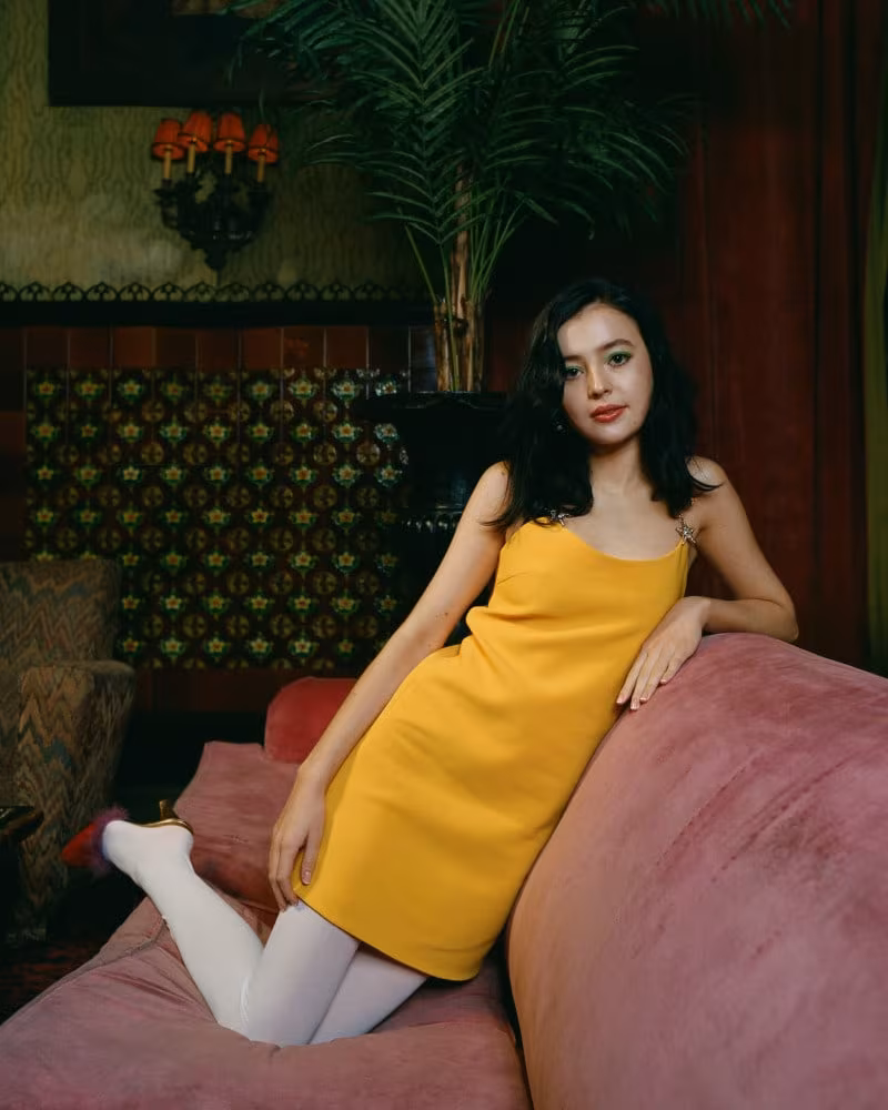 Miu Miu Yellow Crystal Star Strap Dress