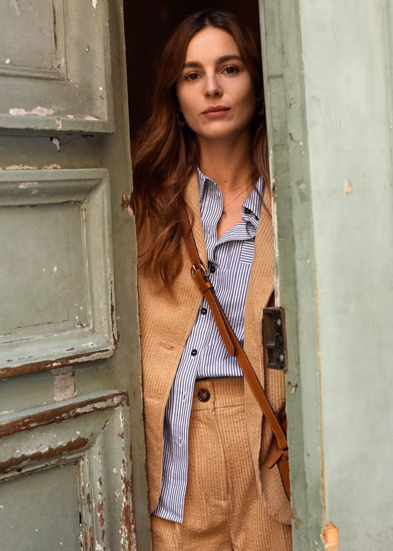 & Other Stories Beaded Pinstripe Button Up Shirt