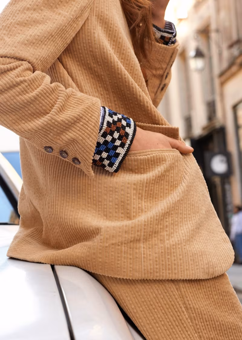 & Other Stories Beaded Pinstripe Button Up Shirt