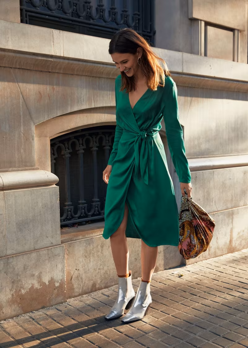 & Other Stories Side Tie Satin Midi Dress