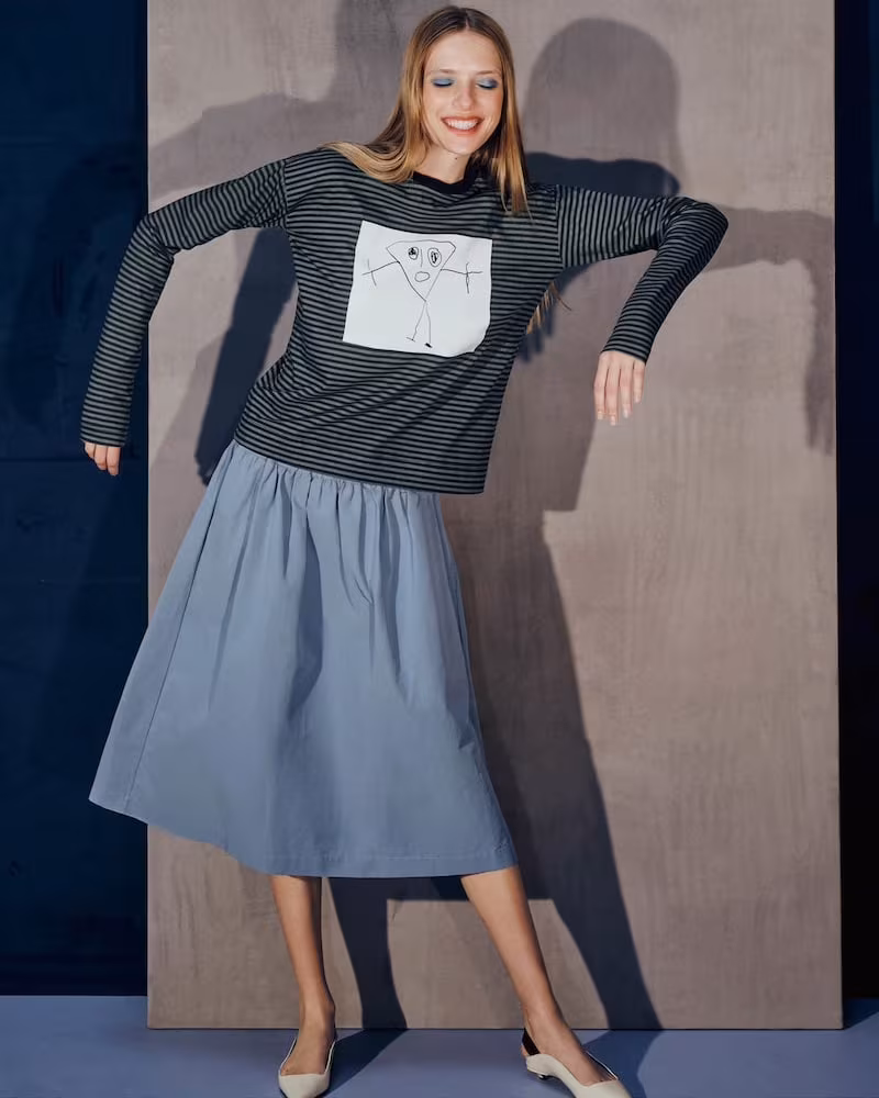 PLAN C Drawstring Cotton-Blend Full Skirt