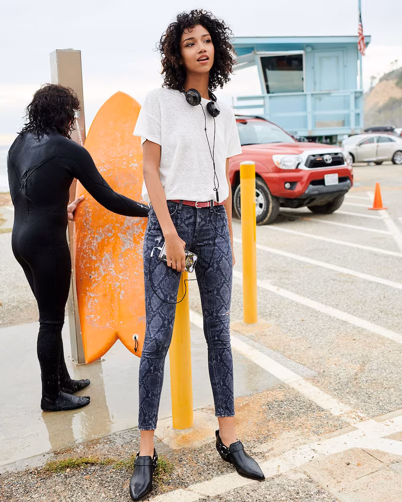 Rag & Bone Cate Mid-Rise Ankle Skinny Snake-Print Jeans