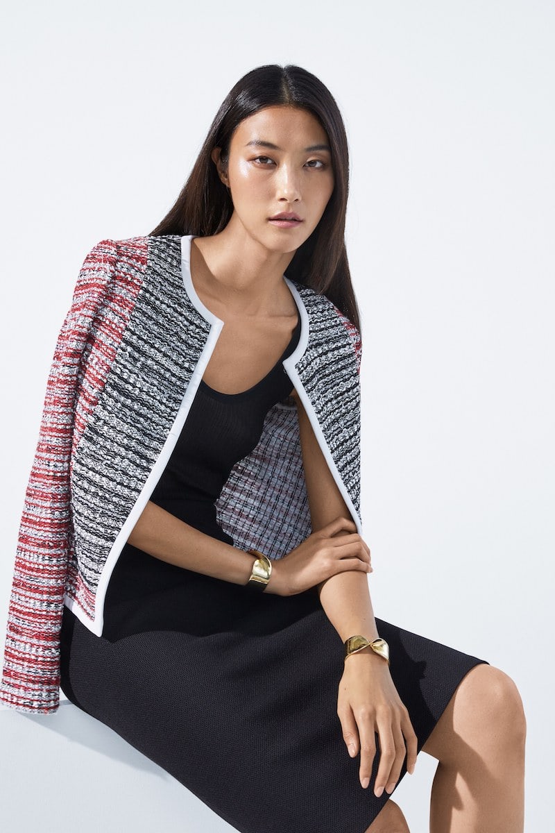 St. John Collection Amelia Knit Tweed Jacket with Contrast Binding