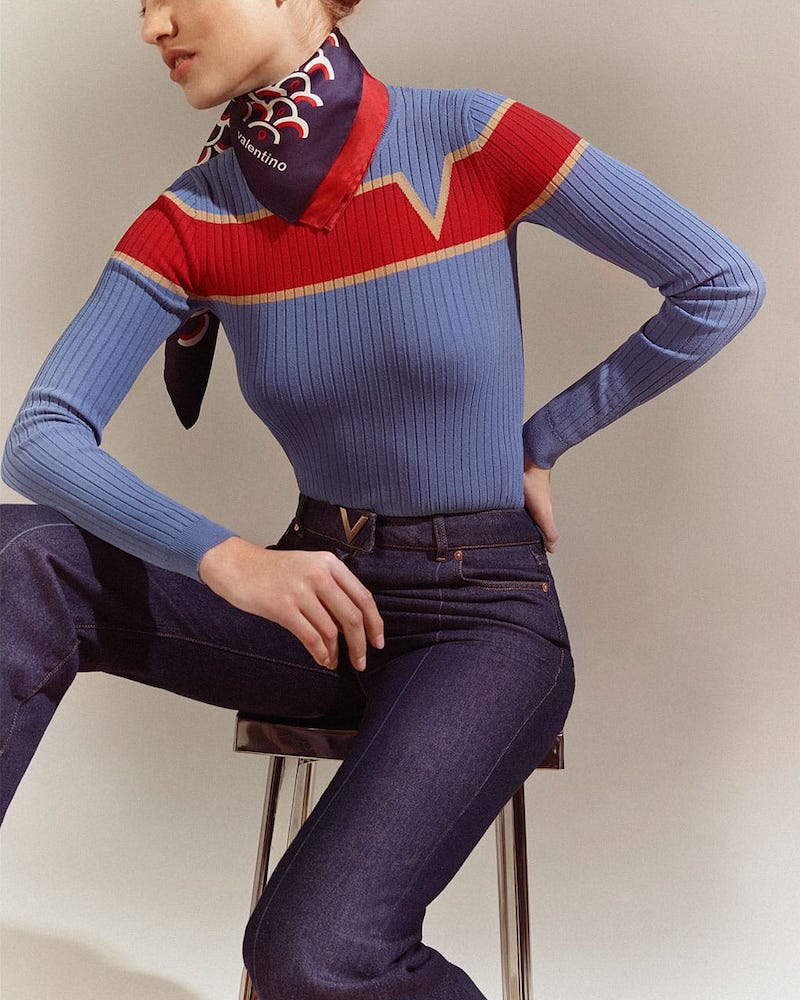Valentino Logo-Intarsia Ribbed-Knit Sweater