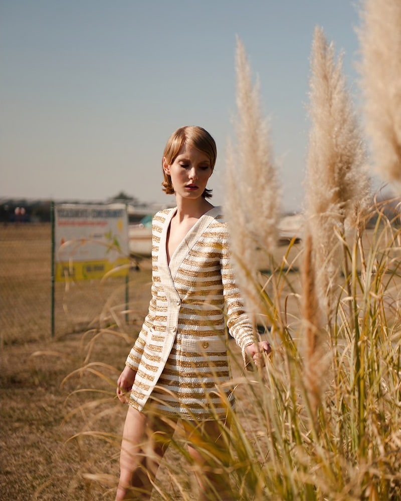 Alessandra Rich Striped Lurex Tweed Blazer Dress