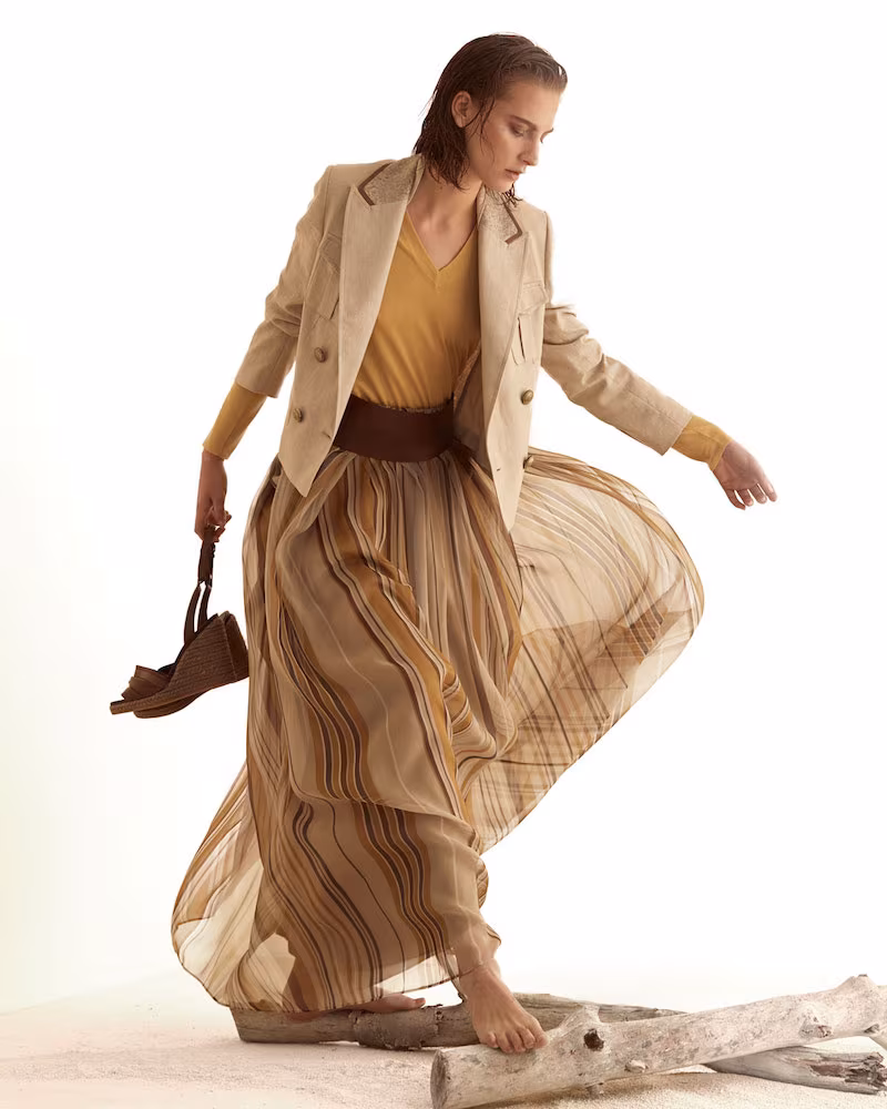 Brunello Cucinelli Striped Organza Long Skirt