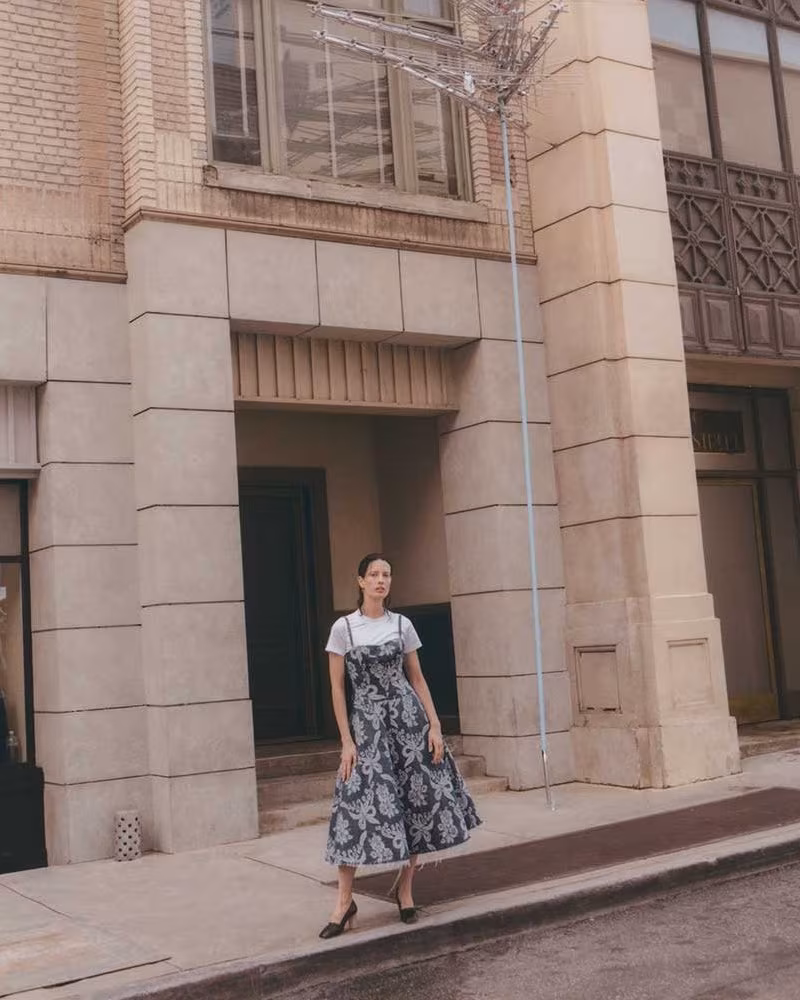 Junya Watanabe Floral-Embroidered Denim Dress