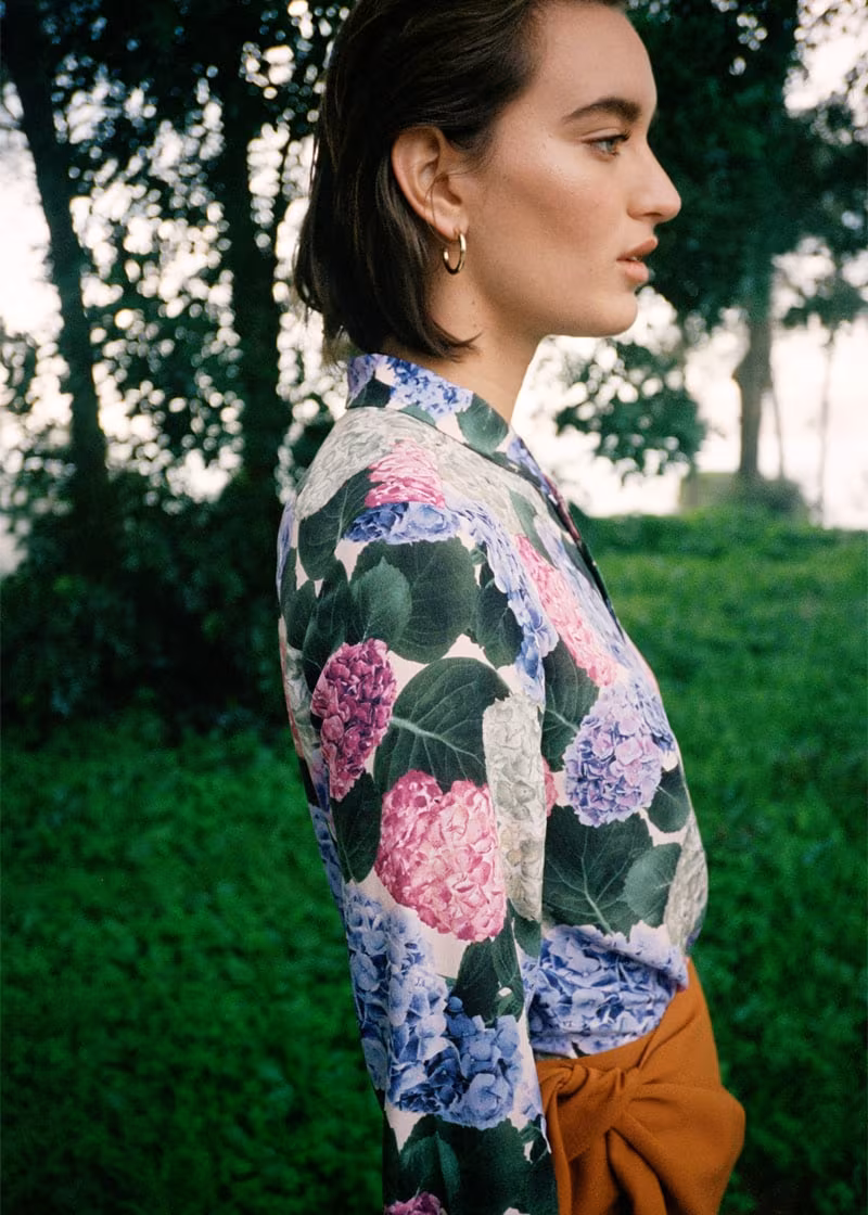 & Other Stories Floral Print Silk Shirt