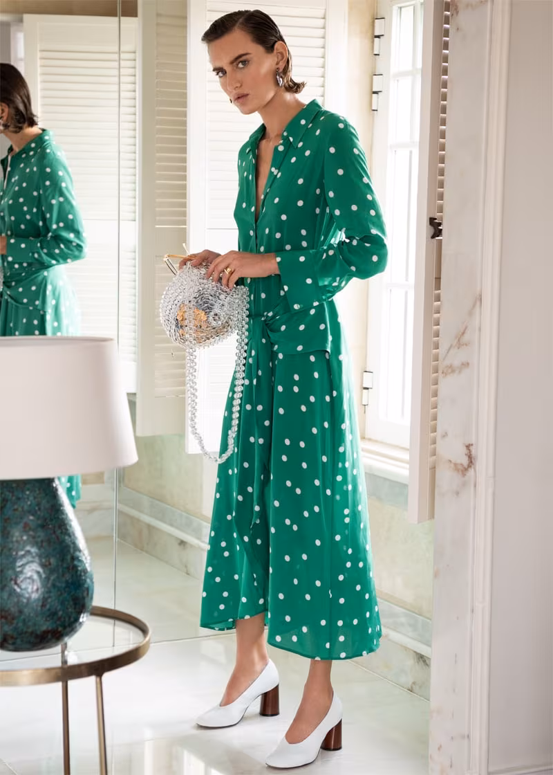 & Other Stories Polka Dot Waist Tie Midi Dress