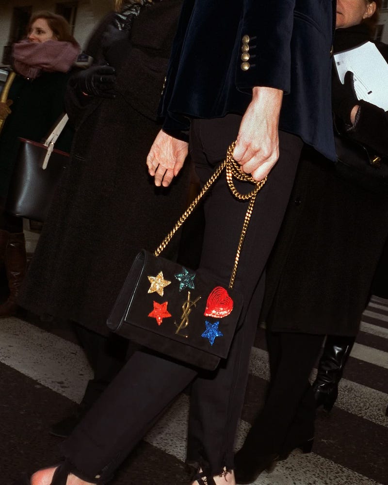 Saint Laurent Kate Beaded Monogram Suede Cross-Body Bag