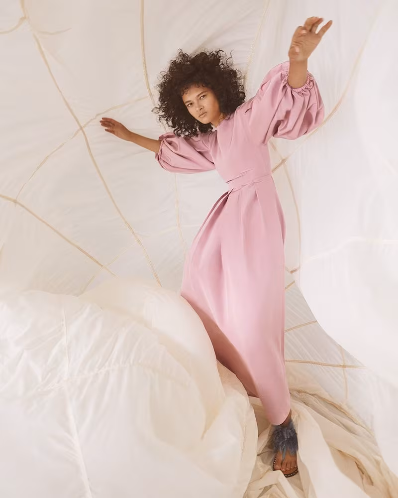 Valentino Gathered Balloon-Sleeve Cotton-Blend Poplin Dress