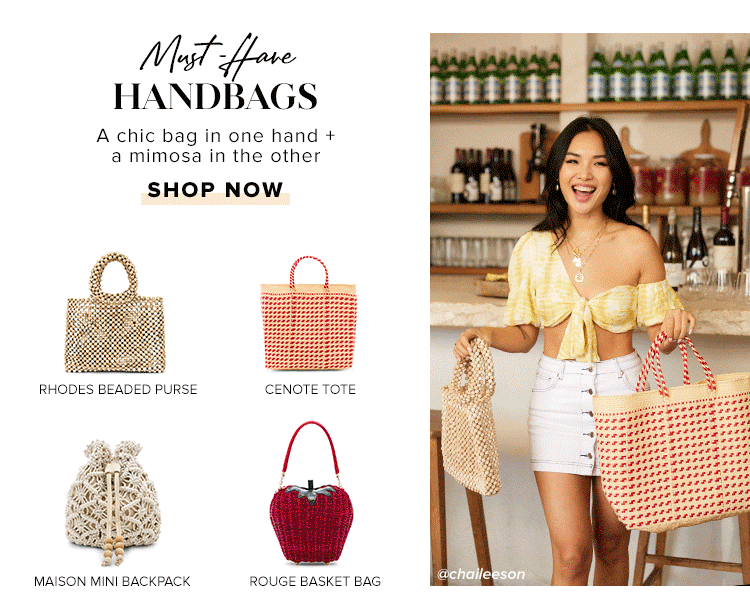 Must-Have Handbags. A chic bag in one hand + a mimosa in the other. Shop now.