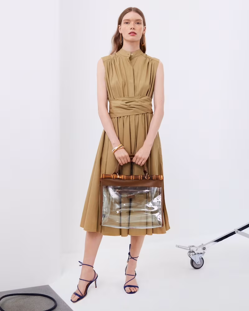 Barneys New York Pleated Cotton Poplin Belted Midi-Dress