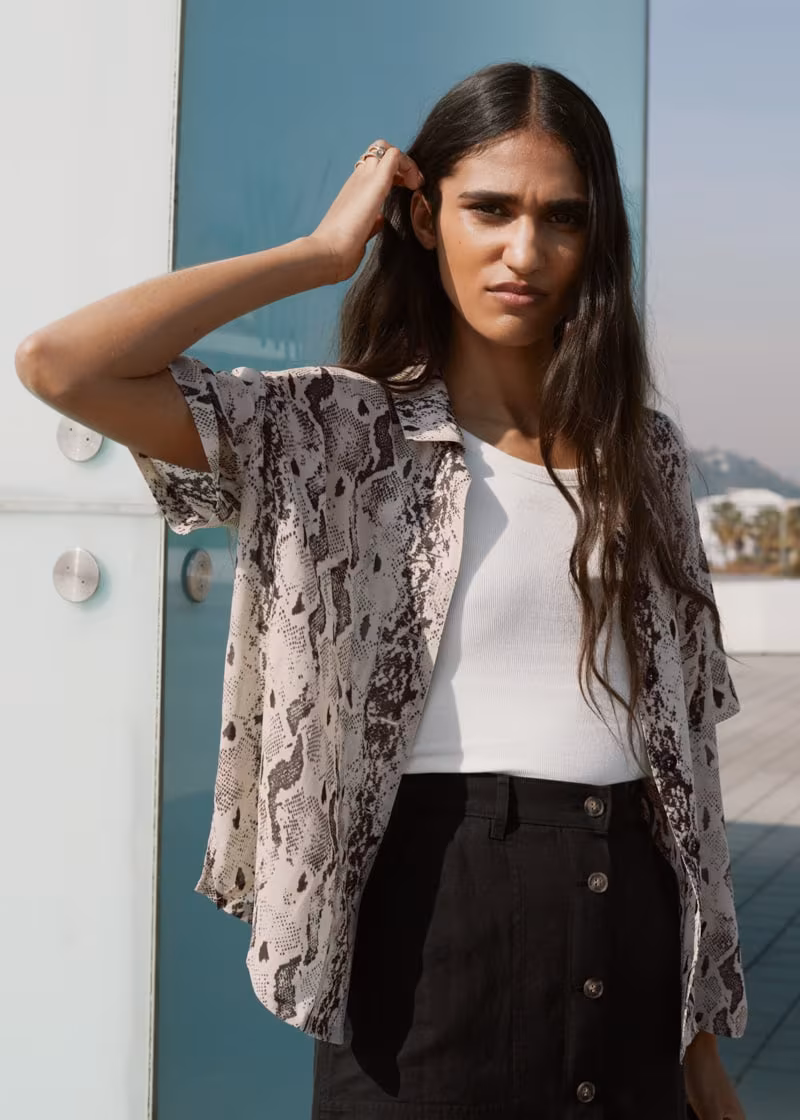 & Other Stories Sheer Snake Print Button Up Shirt