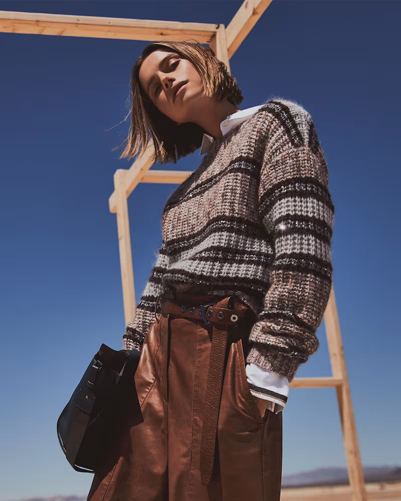 Brunello Cucinelli Sequin Striped Crewneck Sweater