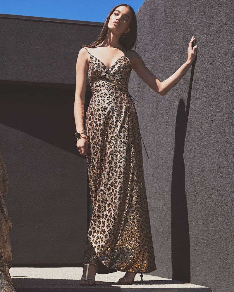 Aidan by Aidan Mattox Leopard Sequin Sleeveless Wrap Dress