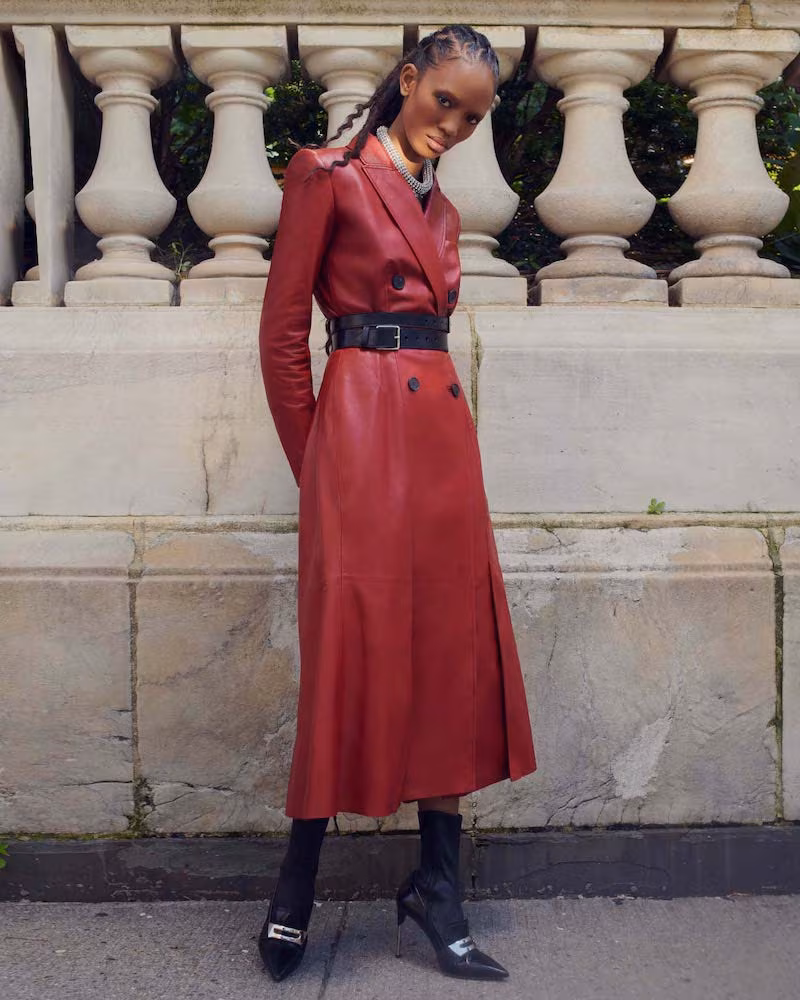 Alexander McQueen Double-Breasted Midi Leather Coat Dress