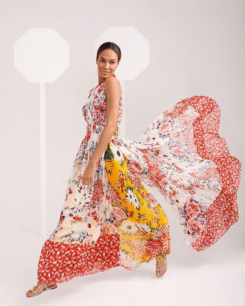 Carolina Herrera Floral-Print Gathered Silk Floor Gown