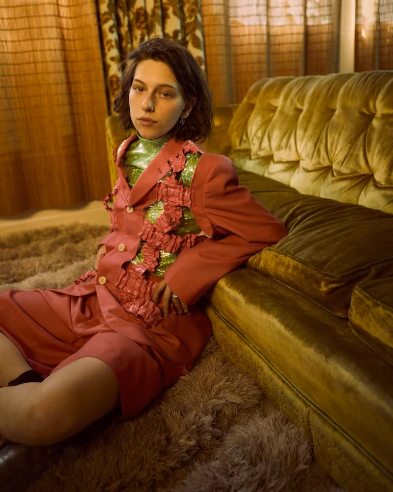 Comme Des Garçons Homme Plus Pink Wool Ruffled Tape Blazer