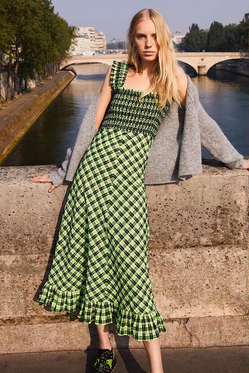 GANNI Seersucker Check Maxi Dress