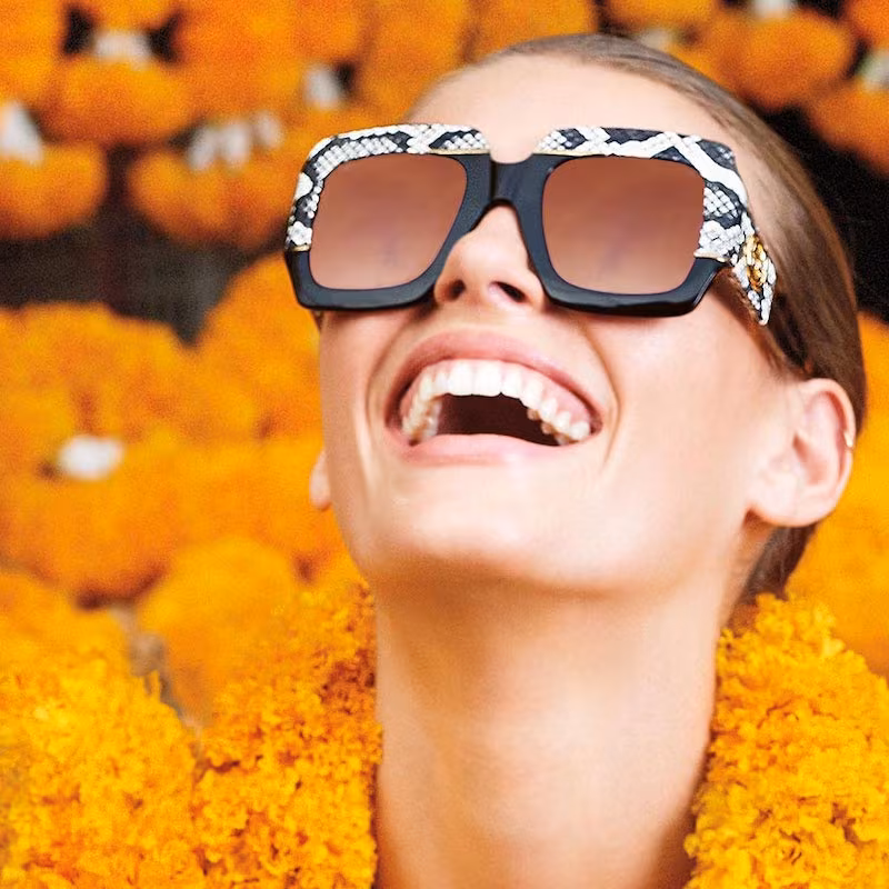 Gucci Chunky Square Snakeskin Printed Acetate Sunglasses