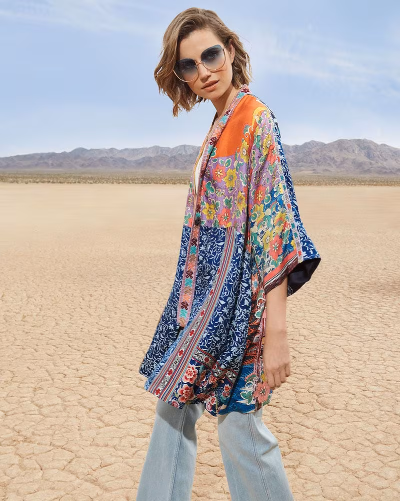 Johnny Was Bianca Reversible Silk Twill Short Kimono