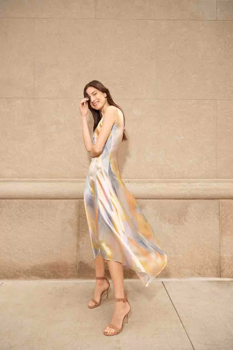 Sies Marjan Tie-Dye Satin Asymetric Midi Dress