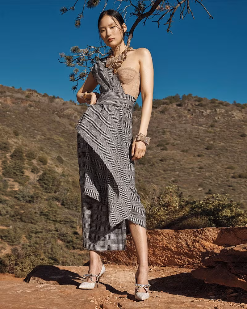 Dolce & Gabbana One-Shoulder Tartan Bustier Dress