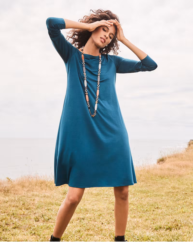 Eileen Fisher Jersey Bateau-Neck Long-Sleeve Dress